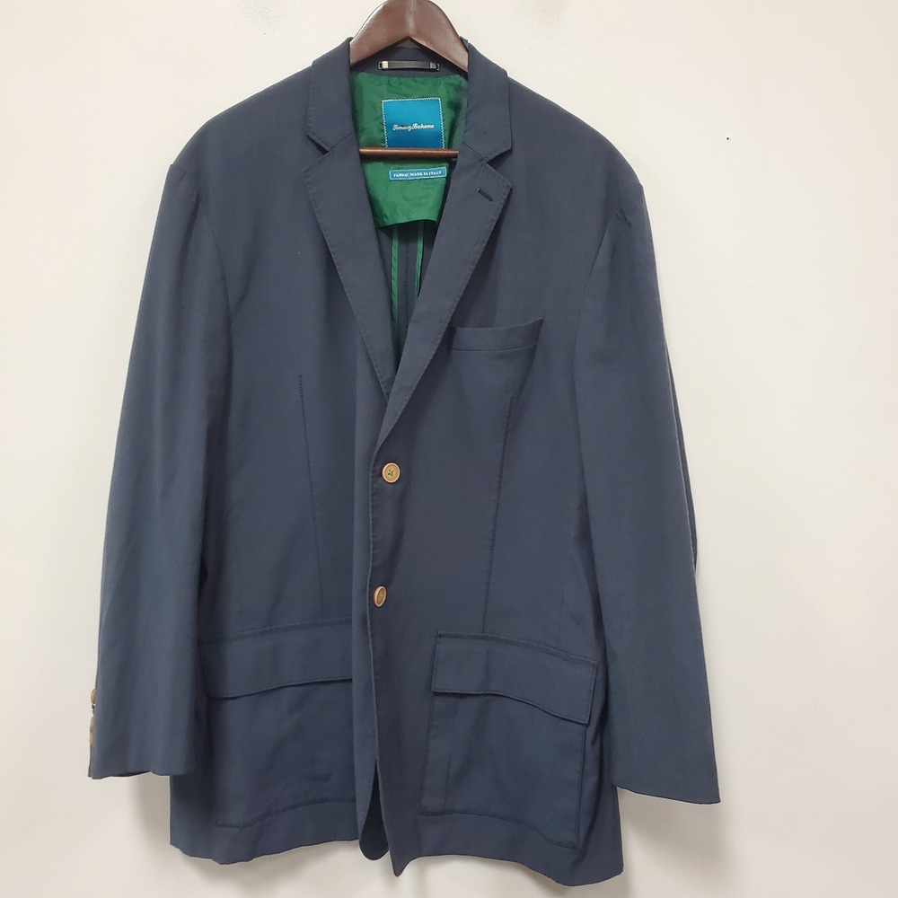 Tommy Bahama Mens Unstructured Single Breasted Travel Blazer Size XL Blue Office